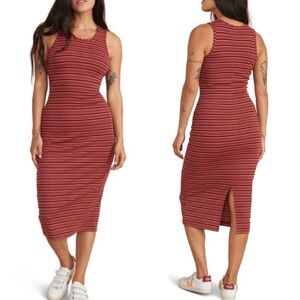 Marine Layer Lexi Sleeveless Ribbed Midi Dress Medium red stripe‎ tank bodycon